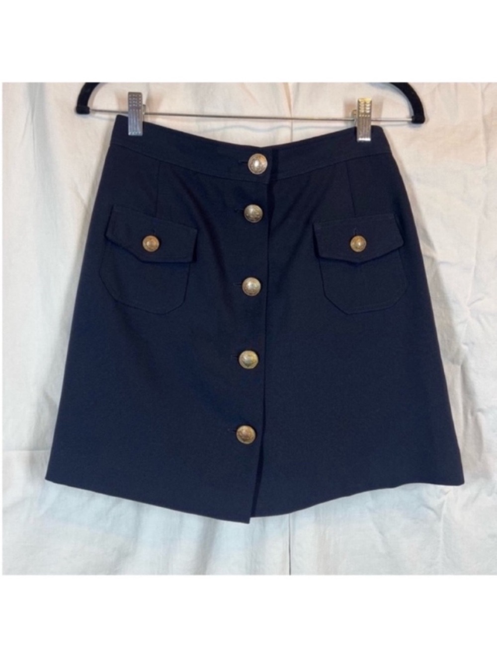 Vintage buttoned double pocket a line navy mini skirt preppy academia